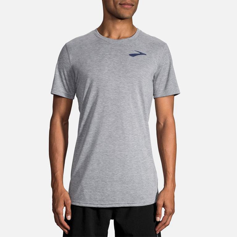 Brooks Distance Graphic - Mens Short Sleeve Running Shirt - Grey (35869REFZ)